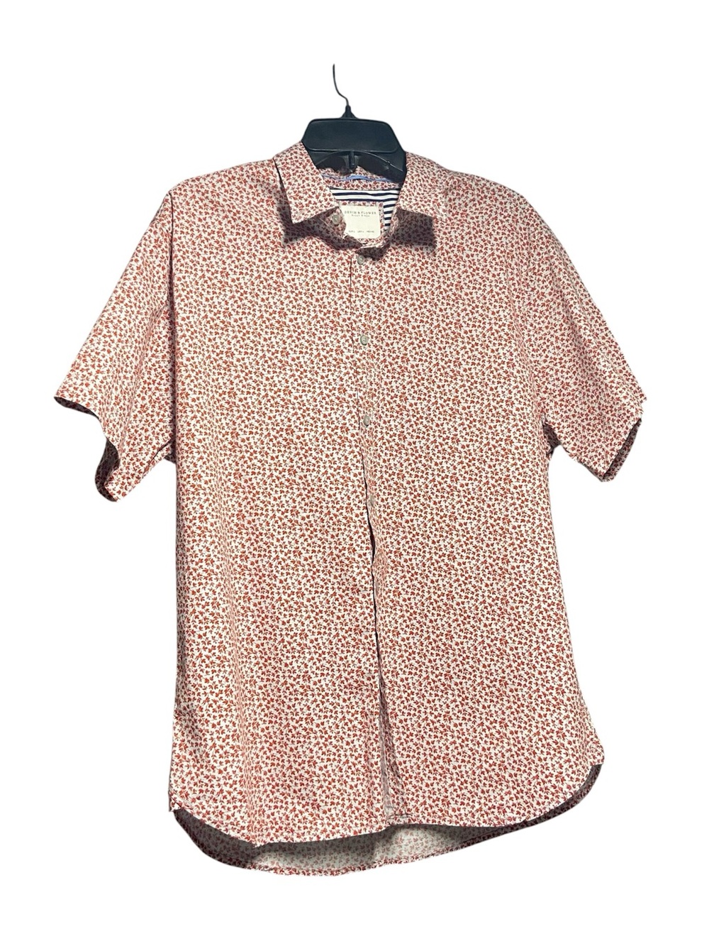 Denim & Flower Men's Short-Sleeve Button-Up Shirt in Cream with Red Floral Print